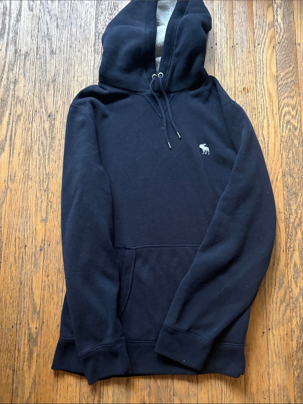 Abercrombie & Fitch Navy Blue Hooded Pullover with Embroidered Moose